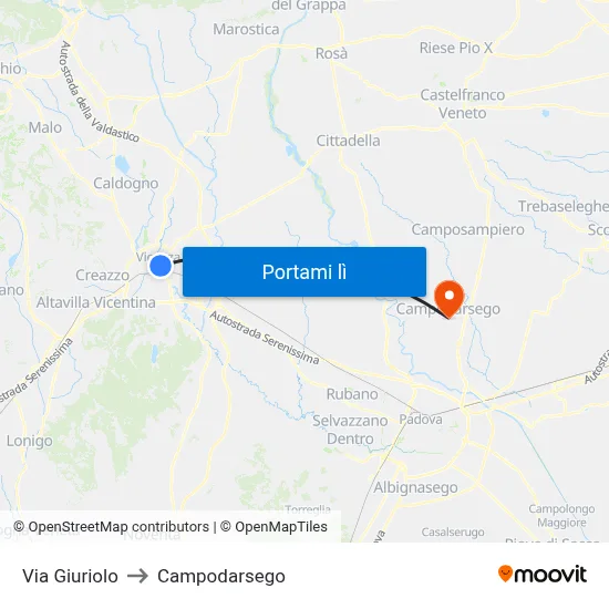 Via Giuriolo to Campodarsego map