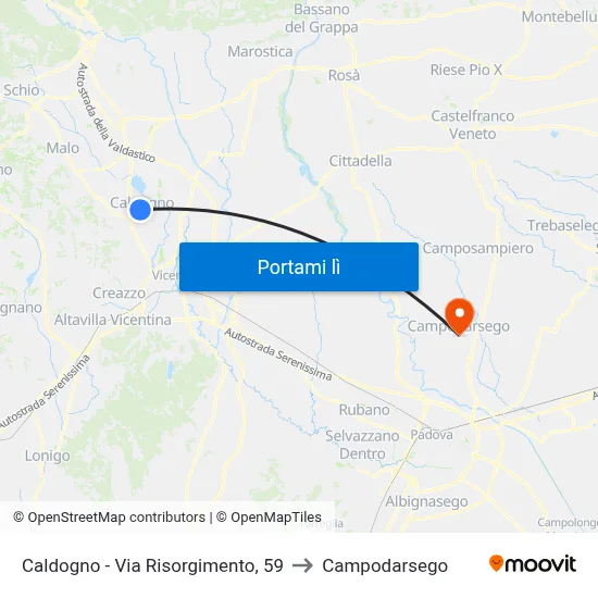 Caldogno - Via Risorgimento, 59 to Campodarsego map