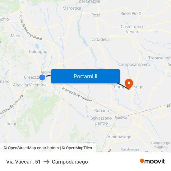 Via Vaccari, 51 to Campodarsego map
