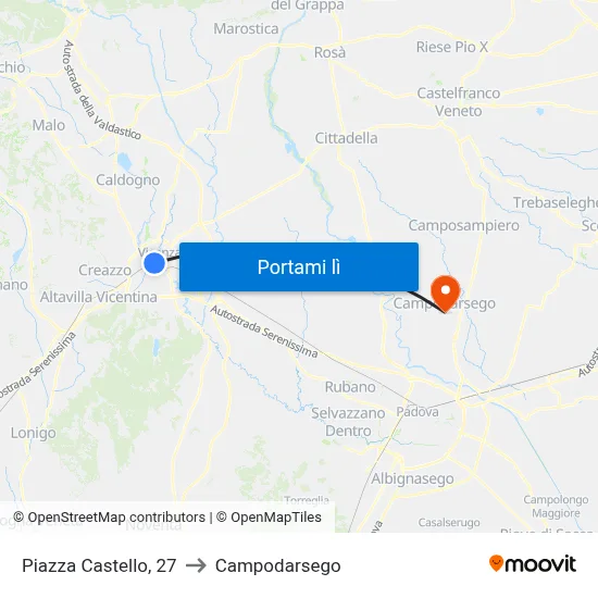 Piazza Castello, 27 to Campodarsego map