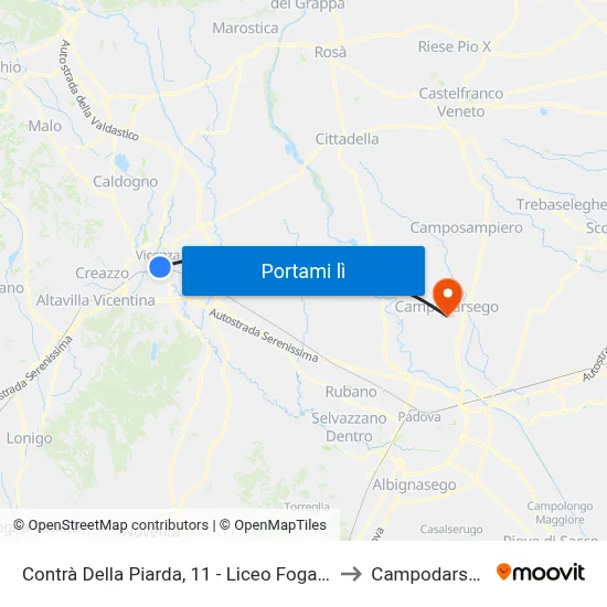 Contrà Della Piarda, 11 - Liceo Fogazzaro to Campodarsego map