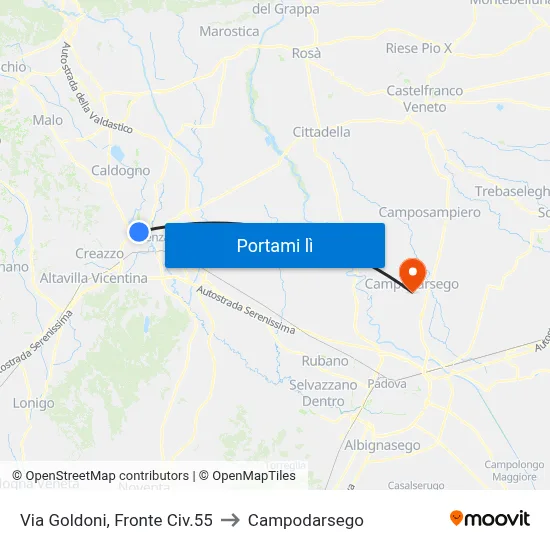 Via Goldoni, Fronte Civ.55 to Campodarsego map