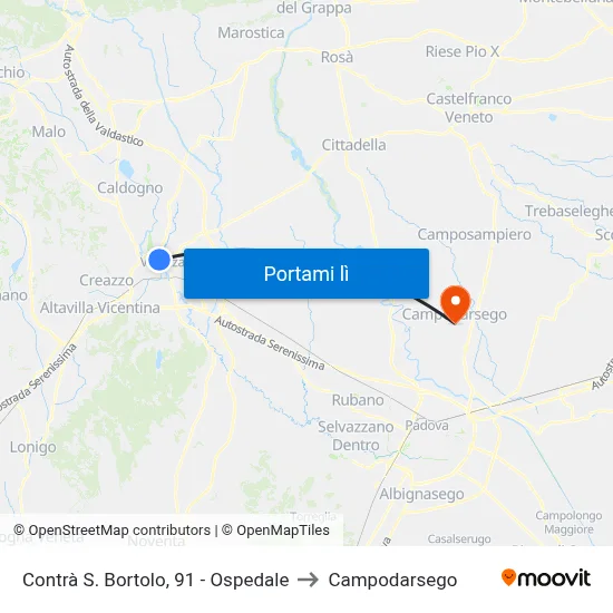 Contrà S. Bortolo, 91 - Ospedale to Campodarsego map