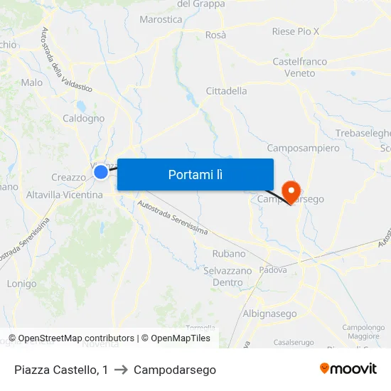Piazza Castello, 1 to Campodarsego map