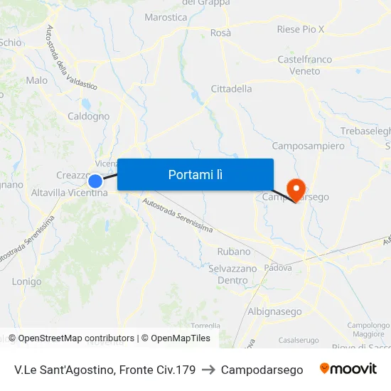 V.Le Sant'Agostino, Fronte Civ.179 to Campodarsego map