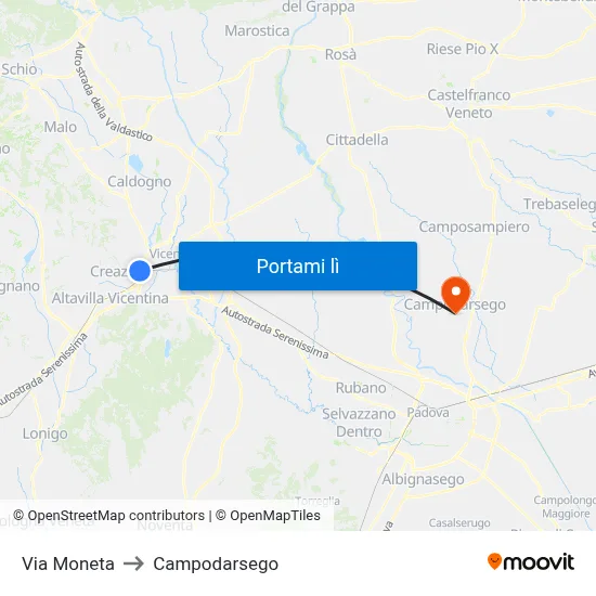 Via Moneta to Campodarsego map
