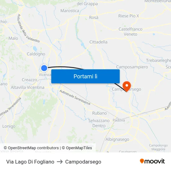 Via Lago Di Fogliano to Campodarsego map