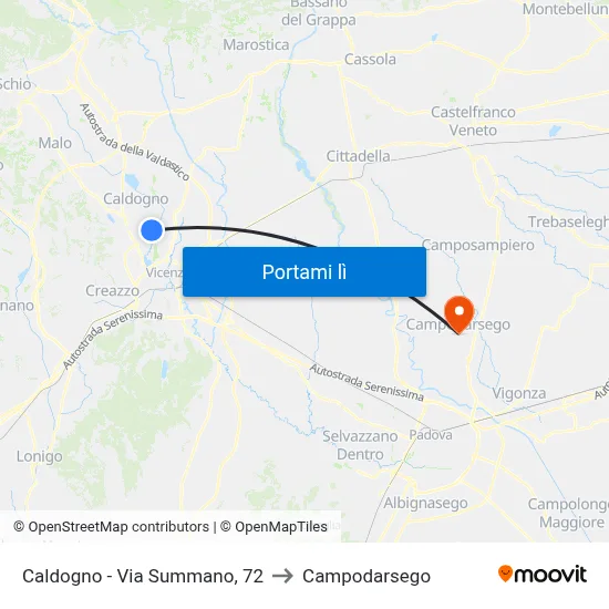 Caldogno - Via Summano, 72 to Campodarsego map