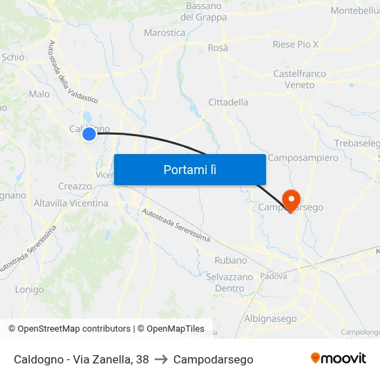 Caldogno - Via Zanella, 38 to Campodarsego map