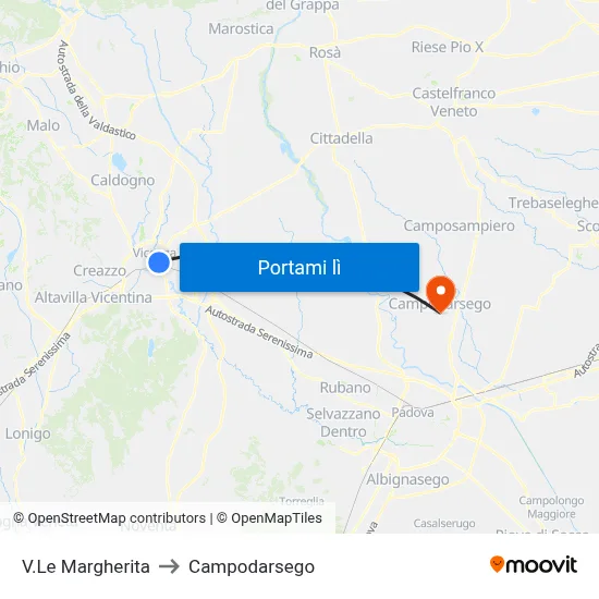 V.Le Margherita to Campodarsego map