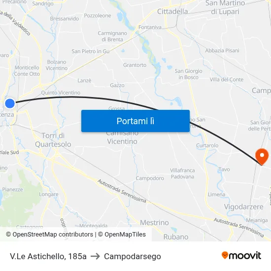 V.Le Astichello, 185a to Campodarsego map