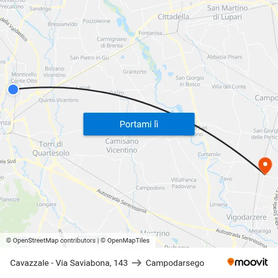 Cavazzale - Via Saviabona, 143 to Campodarsego map