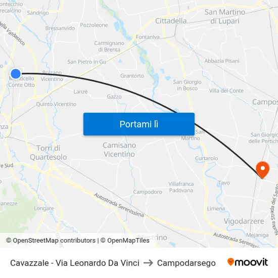Cavazzale - Via Leonardo Da Vinci to Campodarsego map