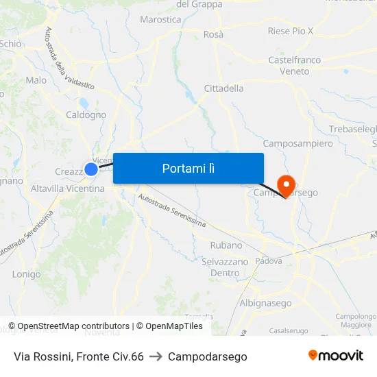 Via Rossini, Fronte Civ.66 to Campodarsego map