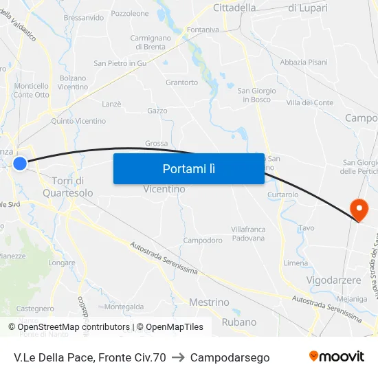 V.Le Della Pace, Fronte Civ.70 to Campodarsego map
