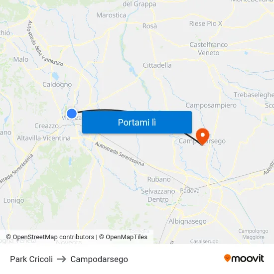 Park Cricoli to Campodarsego map