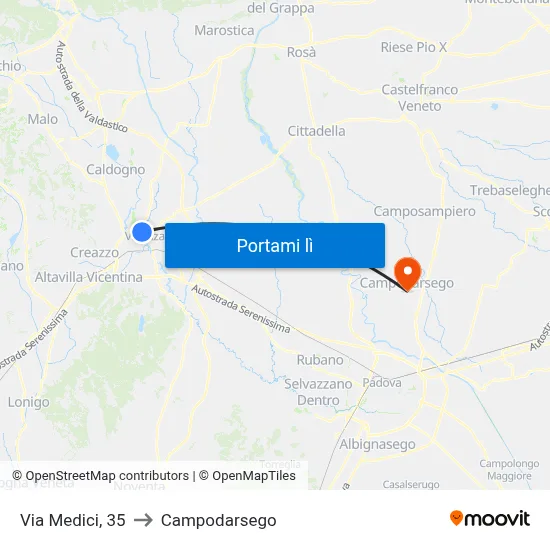 Via Medici, 35 to Campodarsego map