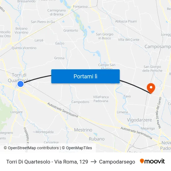 Torri Di Quartesolo - Via Roma, 129 to Campodarsego map