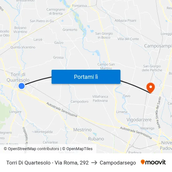Torri Di Quartesolo - Via Roma, 292 to Campodarsego map