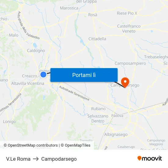 V.Le Roma to Campodarsego map