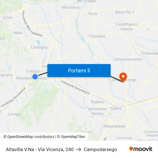 Altavilla V.Na - Via Vicenza, 240 to Campodarsego map