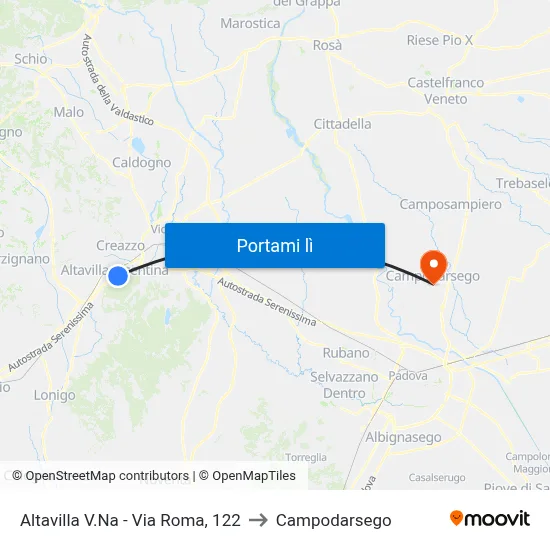 Altavilla V.Na - Via Roma, 122 to Campodarsego map