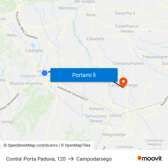 Contra' Porta Padova, 120 to Campodarsego map