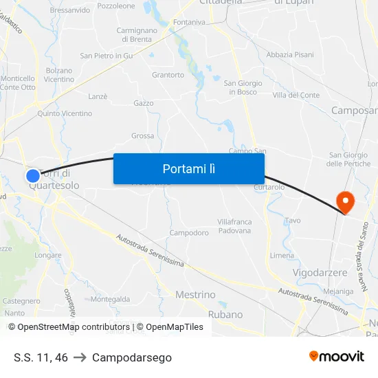 S.S. 11, 46 to Campodarsego map