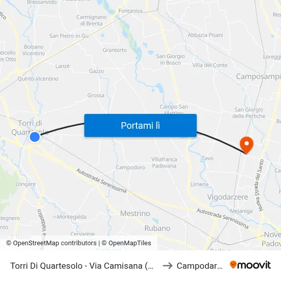 Torri Di Quartesolo - Via Camisana (Capolinea) to Campodarsego map