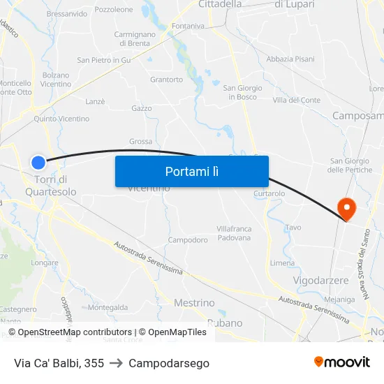 Via Ca' Balbi, 355 to Campodarsego map