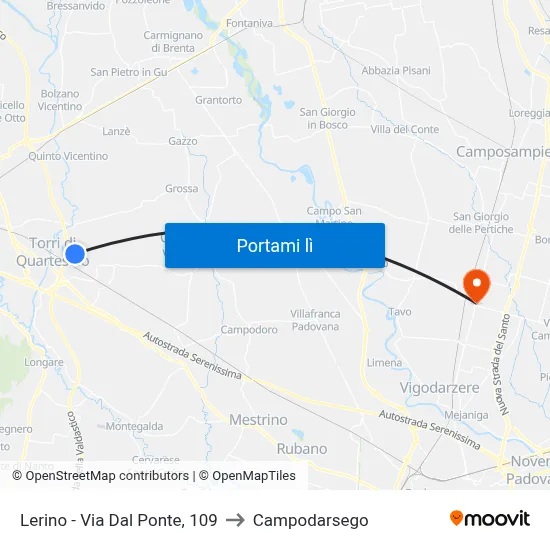 Lerino - Via Dal Ponte, 109 to Campodarsego map