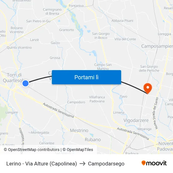 Lerino - Via Alture (Capolinea) to Campodarsego map