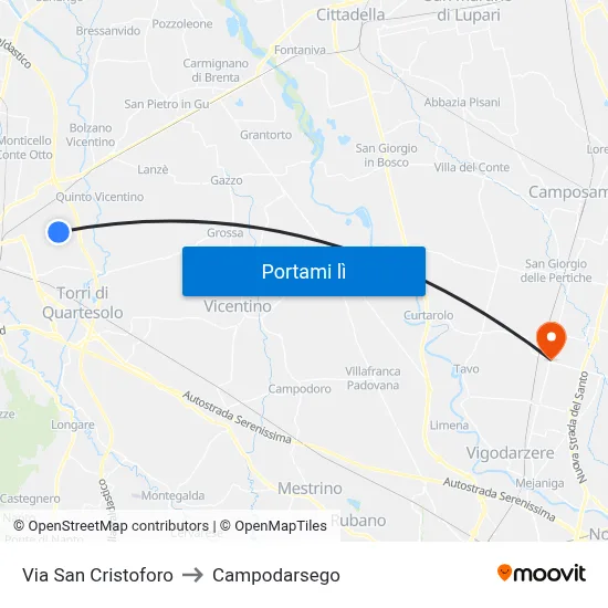 Via San Cristoforo to Campodarsego map