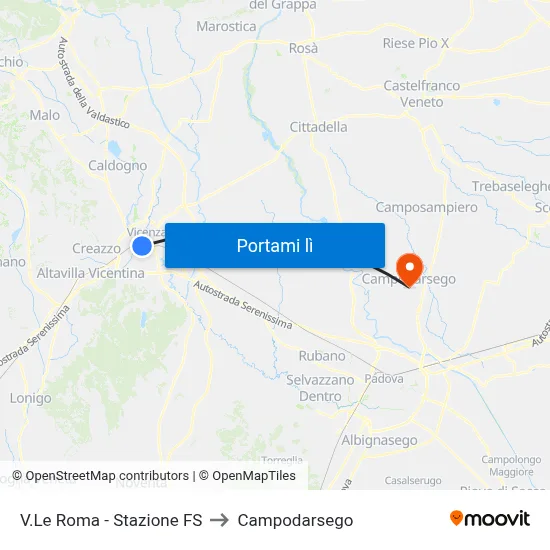 V.Le Roma - Stazione FS to Campodarsego map