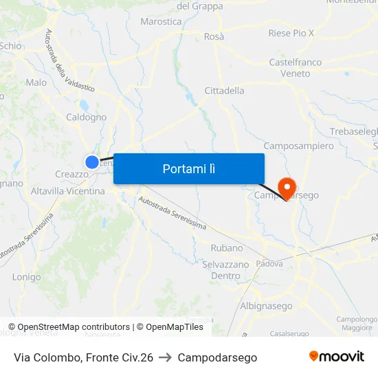 Via Colombo, Fronte Civ.26 to Campodarsego map