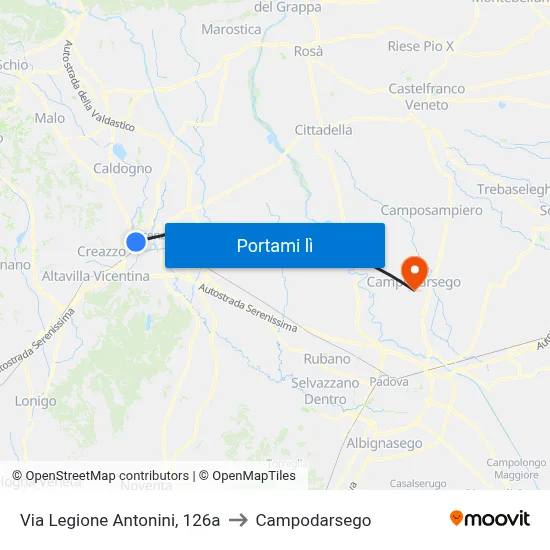 Via Legione Antonini, 126a to Campodarsego map