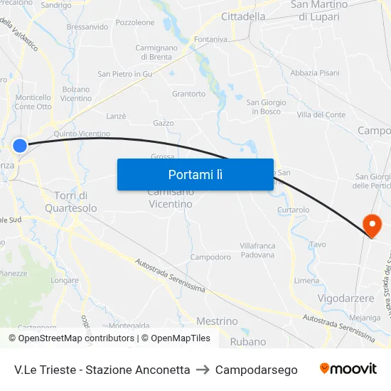 V.Le Trieste - Stazione Anconetta to Campodarsego map