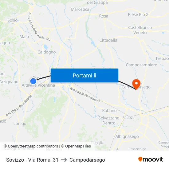 Sovizzo - Via Roma, 31 to Campodarsego map