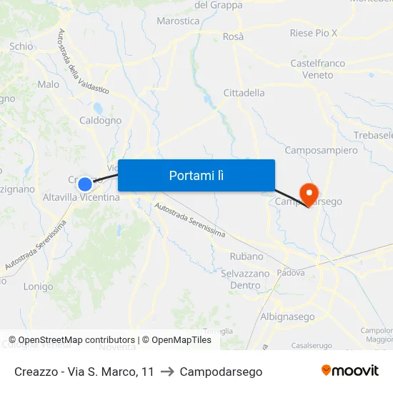 Creazzo - Via S. Marco, 11 to Campodarsego map