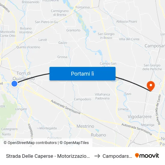 Strada Delle Caperse - Motorizzazione Civile to Campodarsego map