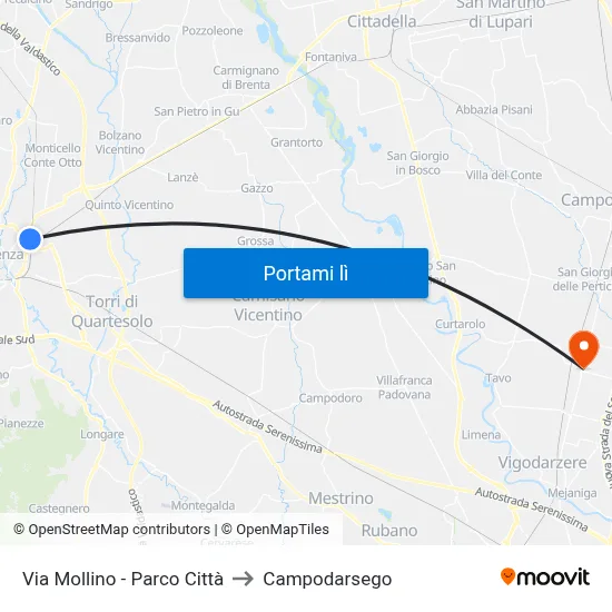 Via Mollino - Parco Città to Campodarsego map