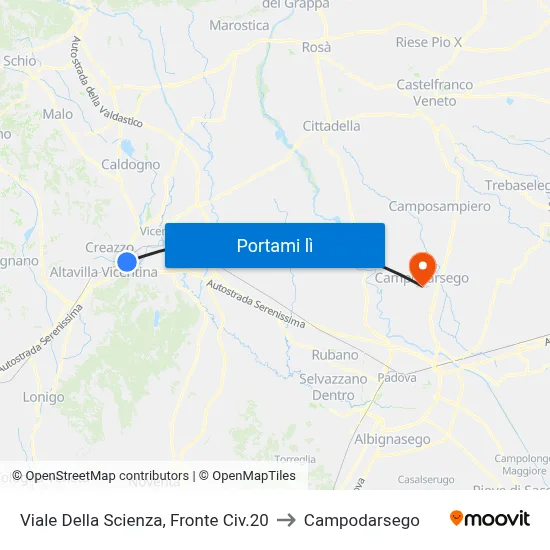 Viale Della Scienza, Fronte Civ.20 to Campodarsego map