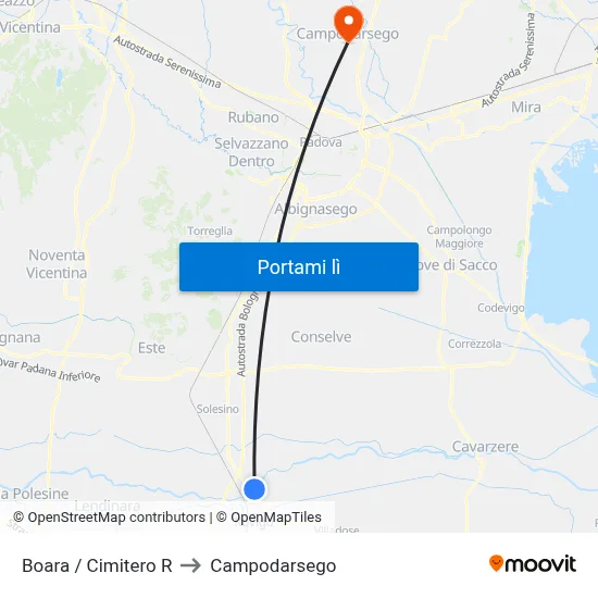Boara / Cimitero R to Campodarsego map