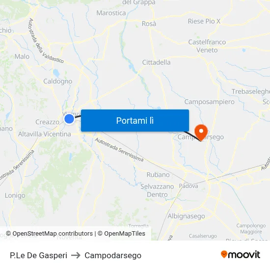 P.Le De Gasperi to Campodarsego map