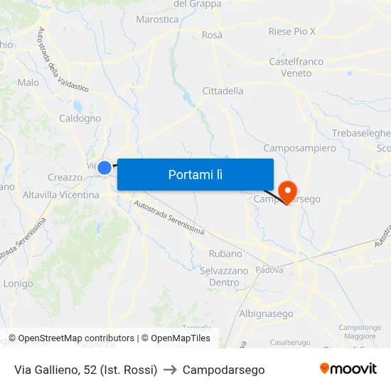 Via Gallieno, 52 (Ist. Rossi) to Campodarsego map