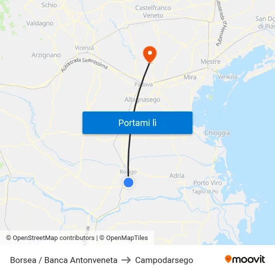 Borsea / Banca Antonveneta to Campodarsego map