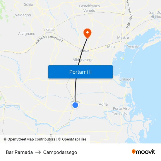 Bar Ramada to Campodarsego map