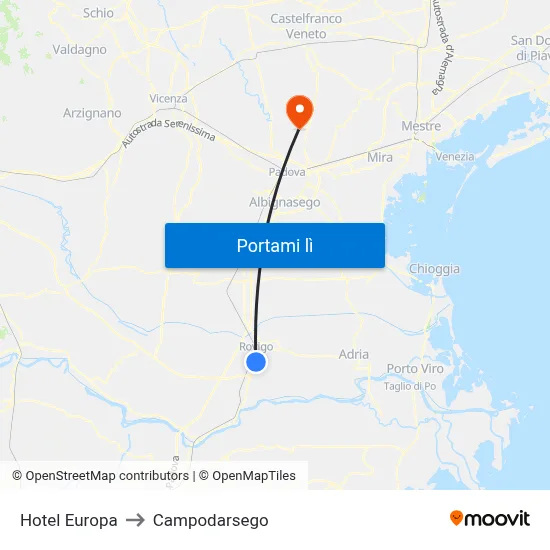 Hotel Europa to Campodarsego map