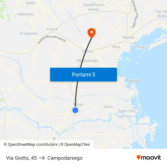Via Giotto, 45 to Campodarsego map