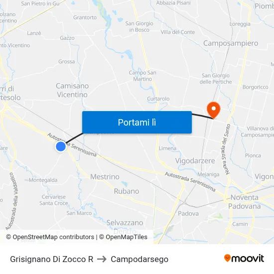 Grisignano Di Zocco R to Campodarsego map